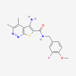 molecular formula C17H17FN4O2S B611759 5-Amino-N-(3-fluoro-4-methoxybenzyl)-3,4-dimethylthieno[2,3-c]pyridazine-6-carboxamide CAS No. 1451994-10-7