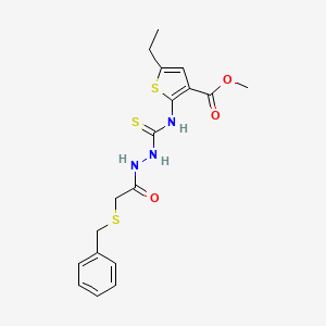 molecular formula C18H21N3O3S3 B6117635 methyl 2-[({2-[(benzylthio)acetyl]hydrazino}carbonothioyl)amino]-5-ethyl-3-thiophenecarboxylate 