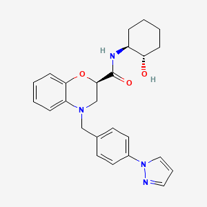 molecular formula C25H28N4O3 B611764 (R)-4-(4-(1H-Pyrazol-1-yl)benzyl)-N-((1S,2S)-2-hydroxycyclohexyl)-3,4-dihydro-2H-benzo[b][1,4]oxazine-2-carboxamide CAS No. 1788055-11-7