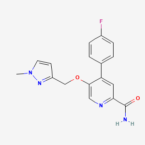 molecular formula C17H15FN4O2 B611771 4-(4-Fluorophenyl)-5-[(1-methylpyrazol-3-yl)methoxy]pyridine-2-carboxamide CAS No. 2009052-76-8