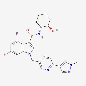 molecular formula C25H25F2N5O2 B611772 4,6-difluoro-N-[(1R,2R)-2-hydroxycyclohexyl]-1-[[6-(1-methylpyrazol-4-yl)pyridin-3-yl]methyl]indole-3-carboxamide CAS No. 2011034-33-4