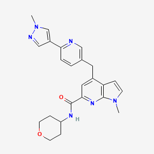 molecular formula C24H26N6O2 B611774 1-Methyl-4-((6-(1-methyl-1H-pyrazol-4-YL)pyridin-3-YL)methyl)-N-(tetrahydro-2H-pyran-4-YL)-1H-pyrrolo[2,3-B]pyridine-6-carboxamide CAS No. 2220141-46-6