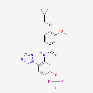 molecular formula C21H19F3N4O4 B611777 N-(2-(1H-1,2,4-Triazol-1-yl)-5-(trifluoromethoxy)phenyl)-4-(cyclopropylmethoxy)-3-methoxybenzamide CAS No. 2313526-86-0