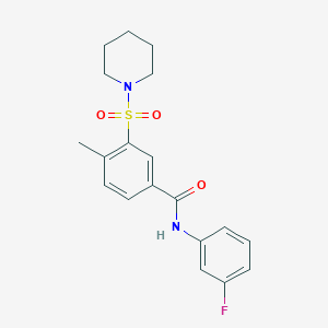 molecular formula C19H21FN2O3S B6117866 N-(3-fluorophenyl)-4-methyl-3-piperidin-1-ylsulfonylbenzamide 