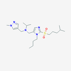 molecular formula C22H39N5O2S B6117909 N-[[3-butyl-2-(4-methylpentylsulfonyl)imidazol-4-yl]methyl]-N-[(1-methylpyrazol-4-yl)methyl]propan-2-amine 