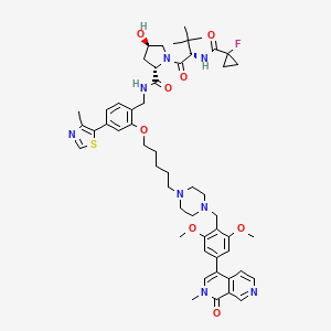 molecular formula C53H67FN8O8S B611792 (2S,4R)-N-[[2-[5-[4-[[2,6-dimethoxy-4-(2-methyl-1-oxo-2,7-naphthyridin-4-yl)phenyl]methyl]piperazin-1-yl]pentoxy]-4-(4-methyl-1,3-thiazol-5-yl)phenyl]methyl]-1-[(2S)-2-[(1-fluorocyclopropanecarbonyl)amino]-3,3-dimethylbutanoyl]-4-hydroxypyrrolidine-2-carboxamide CAS No. 2306193-61-1