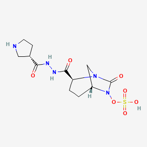 molecular formula C12H19N5O7S B611804 [(2S,5R)-7-氧代-2-[[[(3S)-吡咯烷-3-羰基]氨基]氨基甲酰基]-1,6-二氮杂双环[3.2.1]辛烷-6-基] 氢硫酸盐 CAS No. 1436862-38-2