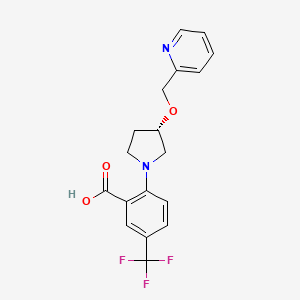 molecular formula C18H17F3N2O3 B611842 (S)-2-(3-(pyridin-2-ylmethoxy)pyrrolidin-1-yl)-5-(trifluoromethyl)benzoic acid CAS No. 1515856-92-4