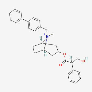 molecular formula C30H34NO3 B611845 [(1S,5R)-8-methyl-8-[(4-phenylphenyl)methyl]-8-azoniabicyclo[3.2.1]octan-3-yl] 3-hydroxy-2-phenylpropanoate CAS No. 38971-12-9