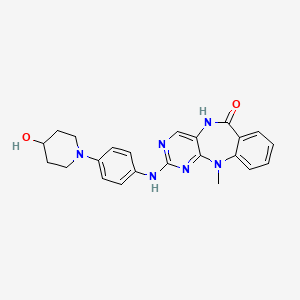 molecular formula C23H24N6O2 B611851 2-[4-(4-hydroxypiperidin-1-yl)anilino]-11-methyl-5H-pyrimido[4,5-b][1,4]benzodiazepin-6-one CAS No. 1345098-78-3