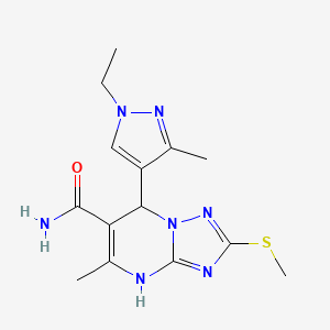 molecular formula C14H19N7OS B6118599 7-(1-ethyl-3-methyl-1H-pyrazol-4-yl)-5-methyl-2-(methylsulfanyl)-4,7-dihydro[1,2,4]triazolo[1,5-a]pyrimidine-6-carboxamide 