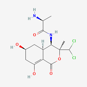 molecular formula C14H20Cl2N2O5 B611872 (2S)-N-[(3S,4R,4aR,6S)-3-(dichloromethyl)-6,8-dihydroxy-3-methyl-1-oxo-4a,5,6,7-tetrahydro-4H-isochromen-4-yl]-2-aminopropanamide CAS No. 74141-69-8