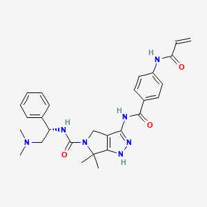 molecular formula C28H33N7O3 B611894 (S)-3-(4-Acrylamidobenzamido)-N-(2-(dimethylamino)-1-phenylethyl)-6,6-dimethyl-4,6-dihydropyrrolo[3,4-c]pyrazole-5(1H)-carboxamide CAS No. 1957203-01-8