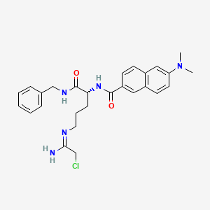 molecular formula C27H33Cl2N5O2 B611911 N-[(2R)-5-[(1-氨基-2-氯乙叉基)氨基]-1-(苄氨基)-1-氧戊烷-2-基]-6-(二甲氨基)萘-2-甲酰胺 CAS No. 1374311-17-7