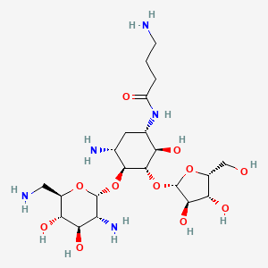 molecular formula C21H41N5O11 B611914 D-Streptamine, O-2,6-diamino-2,6-dideoxy-alpha-D-glucopyranosyl-(1-4)-O-(beta-D-xylofuranosyl-(1-5))-N(sup 1)-(4-aminobutyryl)-2-deoxy- CAS No. 102367-16-8