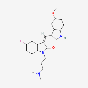 molecular formula C23H24FN3O2 B611918 1-[3-(dimethylamino)propyl]-5-fluoro-1,3-dihydro-3-[(5-methoxy-1H-indol-3-yl)methylene]-2H-Indol-2-one CAS No. 1243148-19-7