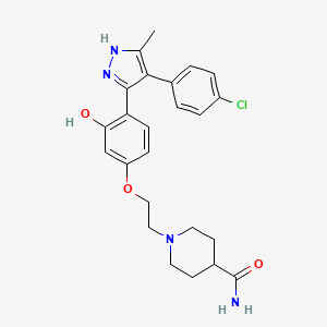 molecular formula C24H28Cl2N4O3 B611943 1-(2-(4-(4-(4-chlorophenyl)-5-methyl-1H-pyrazol-3-yl)-3-hydroxyphenoxy)ethyl)piperidine-4-carboxamide CAS No. 1093065-66-7