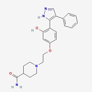 molecular formula C23H27ClN4O3 B611944 1-(2-(3-hydroxy-4-(4-phenyl-1H-pyrazol-3-yl)phenoxy)ethyl)piperidine-4-carboxamide CAS No. 1010869-76-7