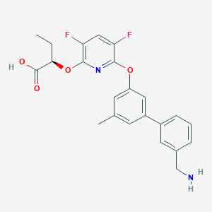 molecular formula C23H22F2N2O4 B611953 (R)-2-((6-((3'-(Aminomethyl)-5-methyl-[1,1'-biphenyl]-3-yl)oxy)-3,5-difluoropyridin-2-yl)oxy)butanoic acid CAS No. 2254001-81-3