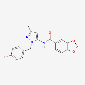 molecular formula C19H16FN3O3 B6119593 N-{1-[(4-FLUOROPHENYL)METHYL]-3-METHYL-1H-PYRAZOL-5-YL}-2H-13-BENZODIOXOLE-5-CARBOXAMIDE 