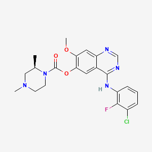 molecular formula C22H23ClFN5O3 B611976 (R)-4-((3-chloro-2-fluorophenyl)amino)-7-methoxyquinazolin-6-yl 2,4-dimethylpiperazine-1-carboxylate CAS No. 1626387-80-1