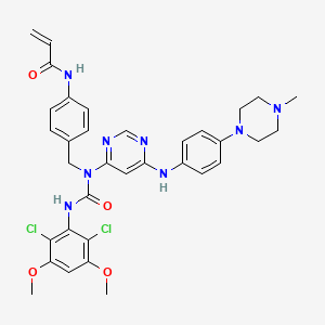 molecular formula C34H36Cl2N8O4 B611983 N-(4-((3-(2,6-dichloro-3,5-dimethoxyphenyl)-1-(6-((4-(4-methylpiperazin-1-yl)phenyl)amino)pyrimidin-4-yl)ureido)methyl)phenyl)acrylamide CAS No. 1637735-84-2