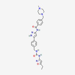 molecular formula C29H34N8O3 B612019 N-[5-[4-[[(5-ethyl-1,2-oxazol-3-yl)carbamoylamino]methyl]phenyl]-1H-pyrazol-3-yl]-4-[(4-methylpiperazin-1-yl)methyl]benzamide CAS No. 1395051-72-5