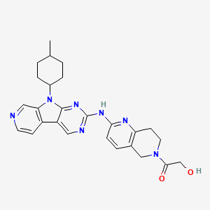 molecular formula C26H29N7O2 B612021 Ethanone, 1-(7,8-dihydro-2-((9-(trans-4-methylcyclohexyl)-9H-pyrido(4',3':4,5)pyrrolo(2,3-d)pyrimidin-2-yl)amino)-1,6-naphthyridin-6(5H)-yl)-2-hydroxy- CAS No. 1401033-86-0