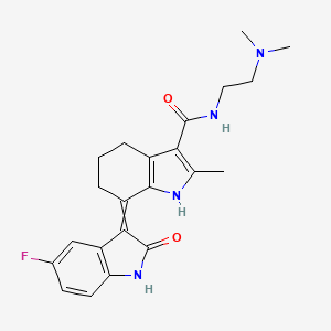 molecular formula C22H25FN4O2 B612026 N-[2-(dimethylamino)ethyl]-7-(5-fluoro-2-oxo-1H-indol-3-ylidene)-2-methyl-1,4,5,6-tetrahydroindole-3-carboxamide 