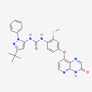 molecular formula C28H27N7O3S B612043 1-(3-tert-butyl-1-phenyl-1H-pyrazol-5-yl)-3-(2-(methylthio)-4-(3-oxo-3,4-dihydropyrido[2,3-b]pyrazin-8-yloxy)phenyl)urea CAS No. 1163719-91-2