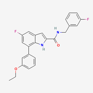 molecular formula C24H20F2N2O2 B612044 1H-Indole-2-carboxamide, 7-(3-ethoxyphenyl)-5-fluoro-N-[(3-fluorophenyl)methyl]- CAS No. 1000706-00-2