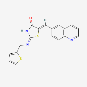 molecular formula C18H13N3OS2 B612061 (5Z)-5-(quinolin-6-ylmethylidene)-2-[(thiophen-2-ylmethyl)amino]-1,3-thiazol-4(5H)-one CAS No. 872573-93-8