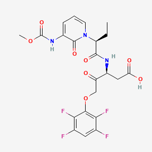 molecular formula C22H21F4N3O8 B612065 (3S)-3-[[(2S)-2-[3-(methoxycarbonylamino)-2-oxopyridin-1-yl]butanoyl]amino]-4-oxo-5-(2,3,5,6-tetrafluorophenoxy)pentanoic acid CAS No. 800408-39-3