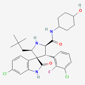 molecular formula C29H34Cl2FN3O3 B612083 (2'R,3S,4'S,5'R)-6-Chloro-4'-(3-chloro-2-fluorophenyl)-2'-(2,2-dimethylpropyl)-1,2-dihydro-N-(trans-4-hydroxycyclohexyl)-2-oxospiro[3H-indole-3,3'-pyrrolidine]-5'-carboxamide CAS No. 1303607-07-9