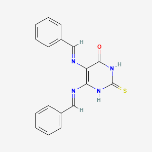 molecular formula C18H14N4OS B612088 5,6-Bis((E)-benzylideneamino)-2-mercaptopyrimidin-4(3H)-one CAS No. 1533426-72-0