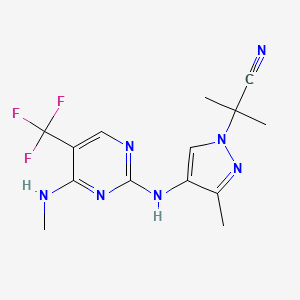 molecular formula C14H16F3N7 B612096 2-methyl-2-(3-methyl-4-((4-(methylamino)-5-(trifluoromethyl)pyrimidin-2-yl)amino)-1H-pyrazol-1-yl)propanenitrile CAS No. 1374828-69-9