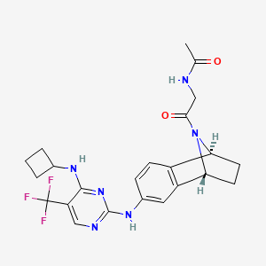 molecular formula C23H25F3N6O2 B612103 N-(2-((1S,4R)-6-((4-(Cyclobutylamino)-5-(trifluoromethyl)pyrimidin-2-yl)amino)-1,2,3,4-tetrahydro-1,4-epiminonaphthalen-9-yl)-2-oxoethyl)acetamide CAS No. 942487-16-3