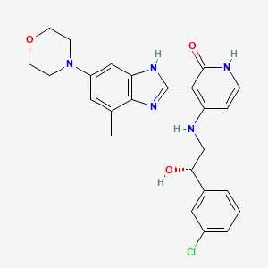 molecular formula C25H26ClN5O3 B612114 4-[[(2S)-2-(3-Chlorophenyl)-2-hydroxyethyl]amino]-3-[7-methyl-5-(4-morpholinyl)-1H-benzimidazol-2-yl]-2(1H)-pyridinone CAS No. 468740-43-4