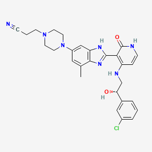 molecular formula C28H30ClN7O2 B612115 (S)-3-(4-(2-(4-(2-(3-chlorophenyl)-2-hydroxyethylamino)-2-oxo-1,2-dihydropyridin-3-yl)-7-methyl-1H-benzo[d]imidazol-5-yl)piperazin-1-yl)propanenitrile CAS No. 468741-42-6
