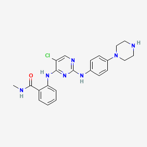 molecular formula C22H24ClN7O B612119 2-((5-chloro-2-((4-(piperazin-1-yl)phenyl)amino)pyrimidin-4-yl)amino)-N-methylbenzamide CAS No. 1439934-41-4