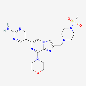 molecular formula C20H27N9O3S B612120 5-(2-((4-(Methylsulfonyl)piperazin-1-yl)methyl)-8-morpholinoimidazo[1,2-a]pyrazin-6-yl)pyrimidin-2-amine CAS No. 1252594-99-2