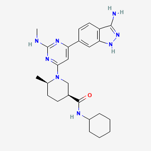 molecular formula C25H34N8O B612123 (3S,6R)-1-[6-(3-Amino-1H-indazol-6-yl)-2-(methylamino)-4-pyrimidinyl]-N-cyclohexyl-6-methyl-3-piperidinecarboxamide CAS No. 1227911-45-6