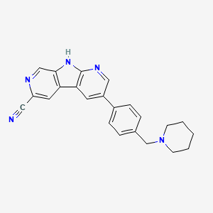 molecular formula C23H21N5 B612158 3-[4-(Piperidin-1-Ylmethyl)phenyl]-9h-Pyrrolo[2,3-B:5,4-C']dipyridine-6-Carbonitrile CAS No. 1200126-26-6