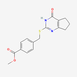 molecular formula C16H16N2O3S B6121756 METHYL 4-[({4-OXO-3H,4H,5H,6H,7H-CYCLOPENTA[D]PYRIMIDIN-2-YL}SULFANYL)METHYL]BENZOATE 