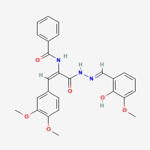 molecular formula C26H25N3O6 B6122115 N-{(1E)-1-(3,4-dimethoxyphenyl)-3-[(2E)-2-(2-hydroxy-3-methoxybenzylidene)hydrazinyl]-3-oxoprop-1-en-2-yl}benzamide 