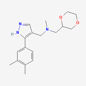 molecular formula C18H25N3O2 B6122378 N-[[5-(3,4-dimethylphenyl)-1H-pyrazol-4-yl]methyl]-1-(1,4-dioxan-2-yl)-N-methylmethanamine 