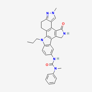 molecular formula C31H30N6O2 B612279 Urea, N'-(4,5,6,11,12,13-hexahydro-2-methyl-4-oxo-11-propyl-2H-indazolo[5,4-a]pyrrolo[3,4-c]carbazol-8-yl)-N-methyl-N-phenyl- CAS No. 856692-39-2