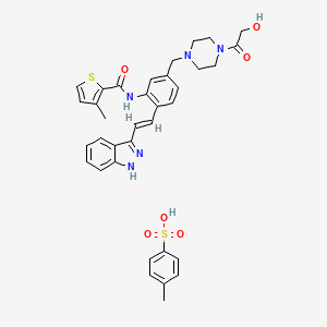 molecular formula C35H37N5O6S2 B612289 N-[5-[[4-(2-hydroxyacetyl)piperazin-1-yl]methyl]-2-[(E)-2-(1H-indazol-3-yl)ethenyl]phenyl]-3-methylthiophene-2-carboxamide;4-methylbenzenesulfonic acid CAS No. 1360433-93-7