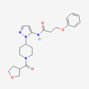 molecular formula C22H28N4O4 B6123067 N-[2-[1-(oxolane-3-carbonyl)piperidin-4-yl]pyrazol-3-yl]-3-phenoxypropanamide 