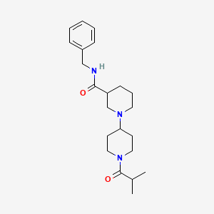 molecular formula C22H33N3O2 B6123080 N-benzyl-1-[1-(2-methylpropanoyl)piperidin-4-yl]piperidine-3-carboxamide 